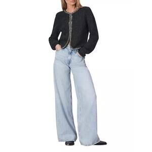 Rag & Bone Wool Davies Sweater L Gray Metallic Trim Crewneck Cardigan NWT